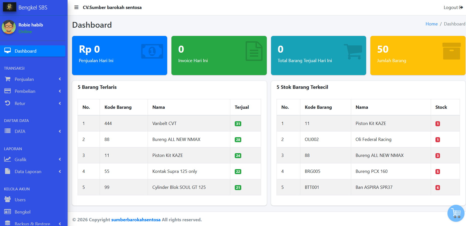 Website Point of Sale (POS) CV Sumber Barokah Sentosa